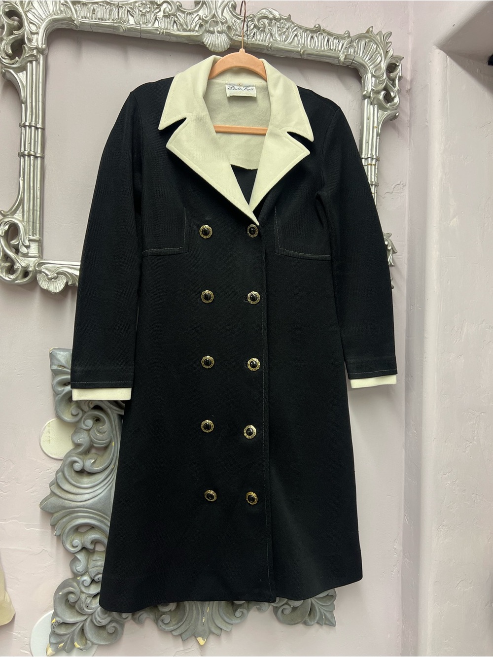 Classic Double-Breasted Black Coat with Cream Collar / Dress